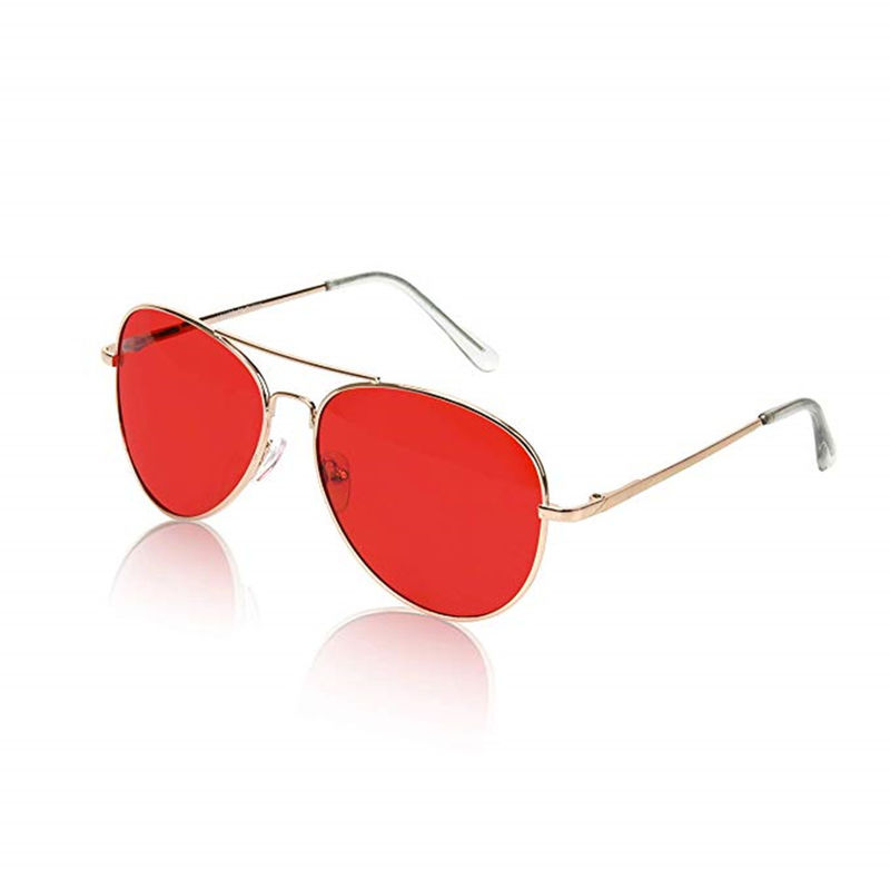 نظارات شمسية مستديرة UV400 العلاج باللون الأحمر بإطار ذهبي للذراع 125 مم
